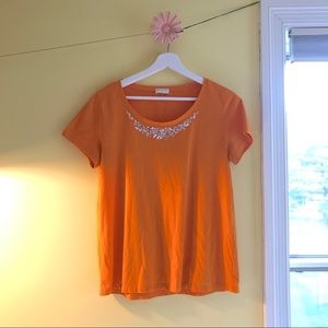Jewel Embellished Collar Orange Top
